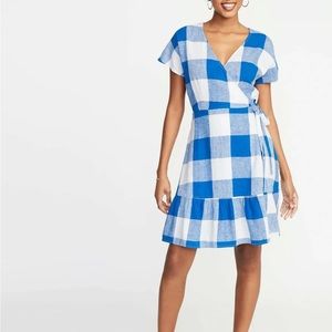 Old Navy Gingham Dolman Sleeve Wrap Dress with Ruffle Hem